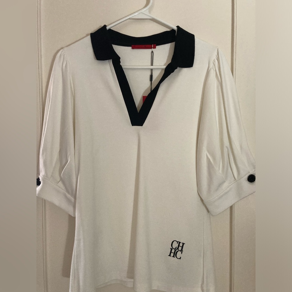 NWT Carolina Herrera white puff sleeve top Medium
